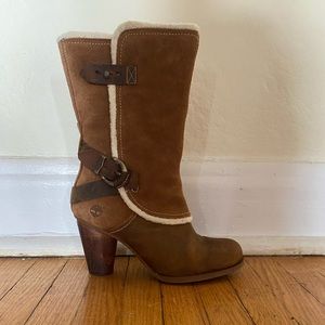 Timberland suede boots with white fur trim. Super cute dressed up or down